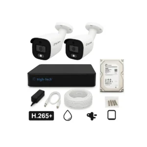 High Tech 2-Channel 2MP CCTV Kit – 2 Bullet Cameras + XVR HT4004 + 320GB HDD | H.265+ | IP67 | Mobile App