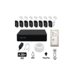 High Tech 6-Channel 2MP CCTV Kit – 6 Bullet Cameras + XVR HT4008 + 500GB HDD | H.265+ | IP67 | Mobile App | Plug & Play – Full HD Security System Pakistan